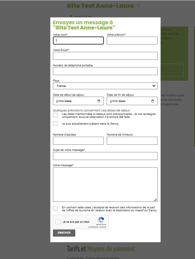 Formulaire demande d'informations sancy.com
